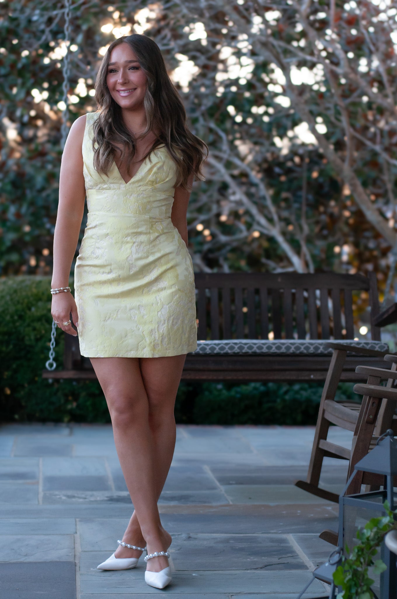 Jackie Deep V Jacquard Mini Dress Yellow