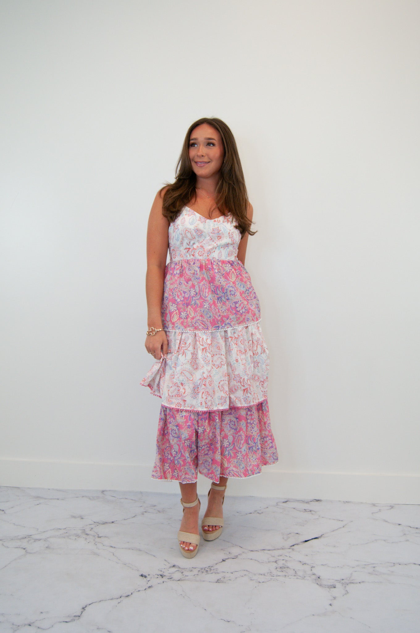 Olivia Vintage Paisley Tiered Midi Dress