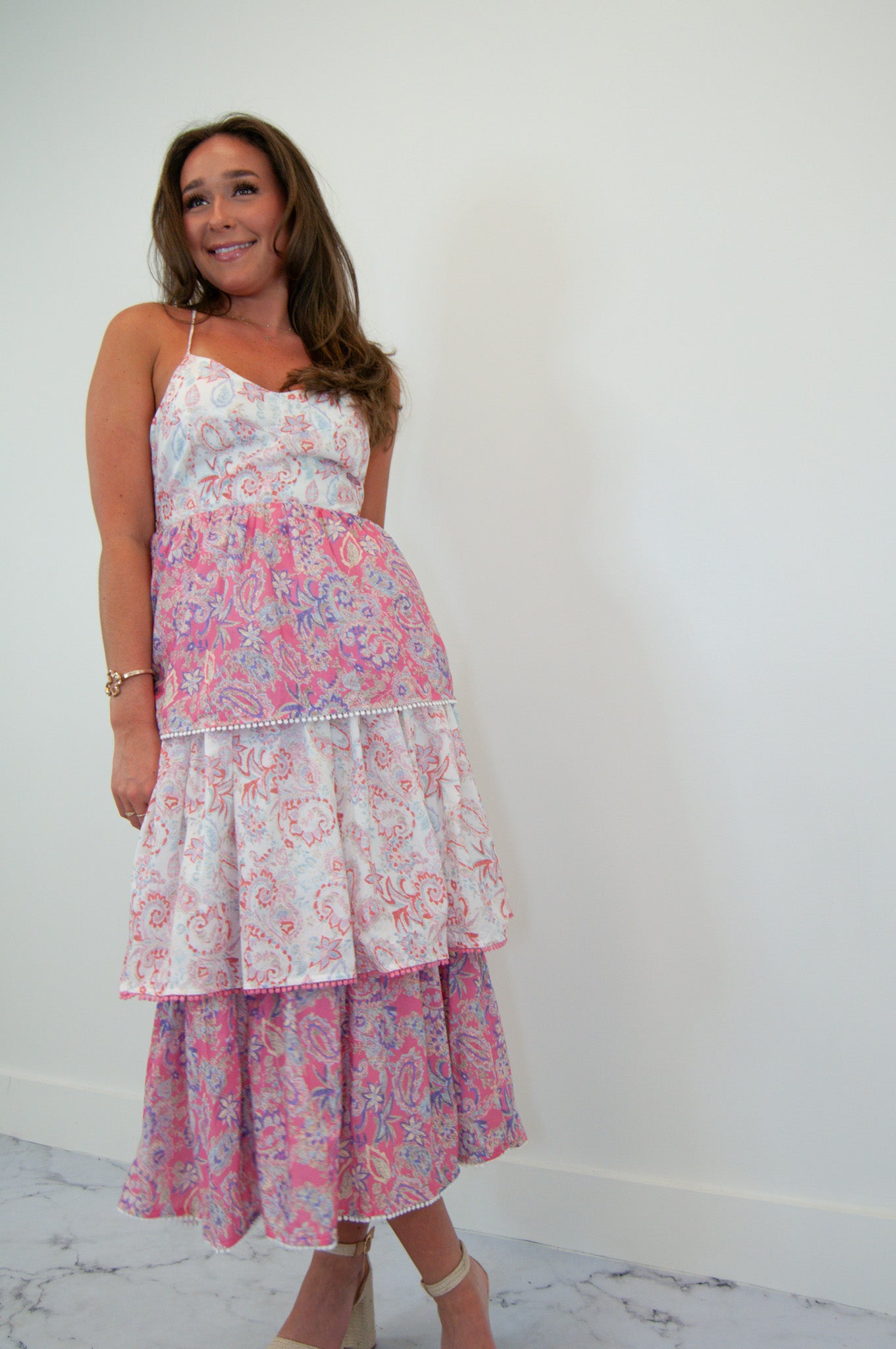 Olivia Vintage Paisley Tiered Midi Dress