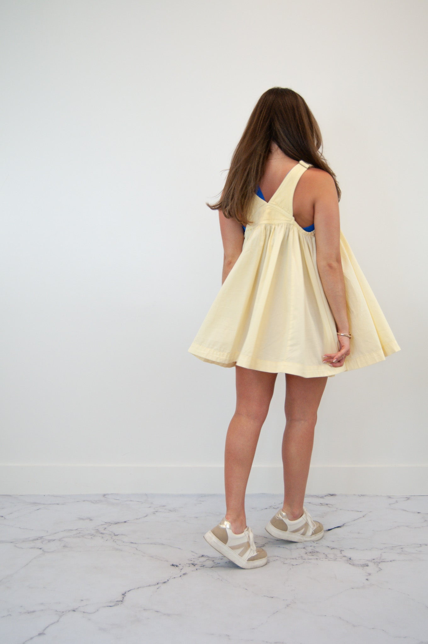 Lucy Overall Mini Dress Vanilla Yellow