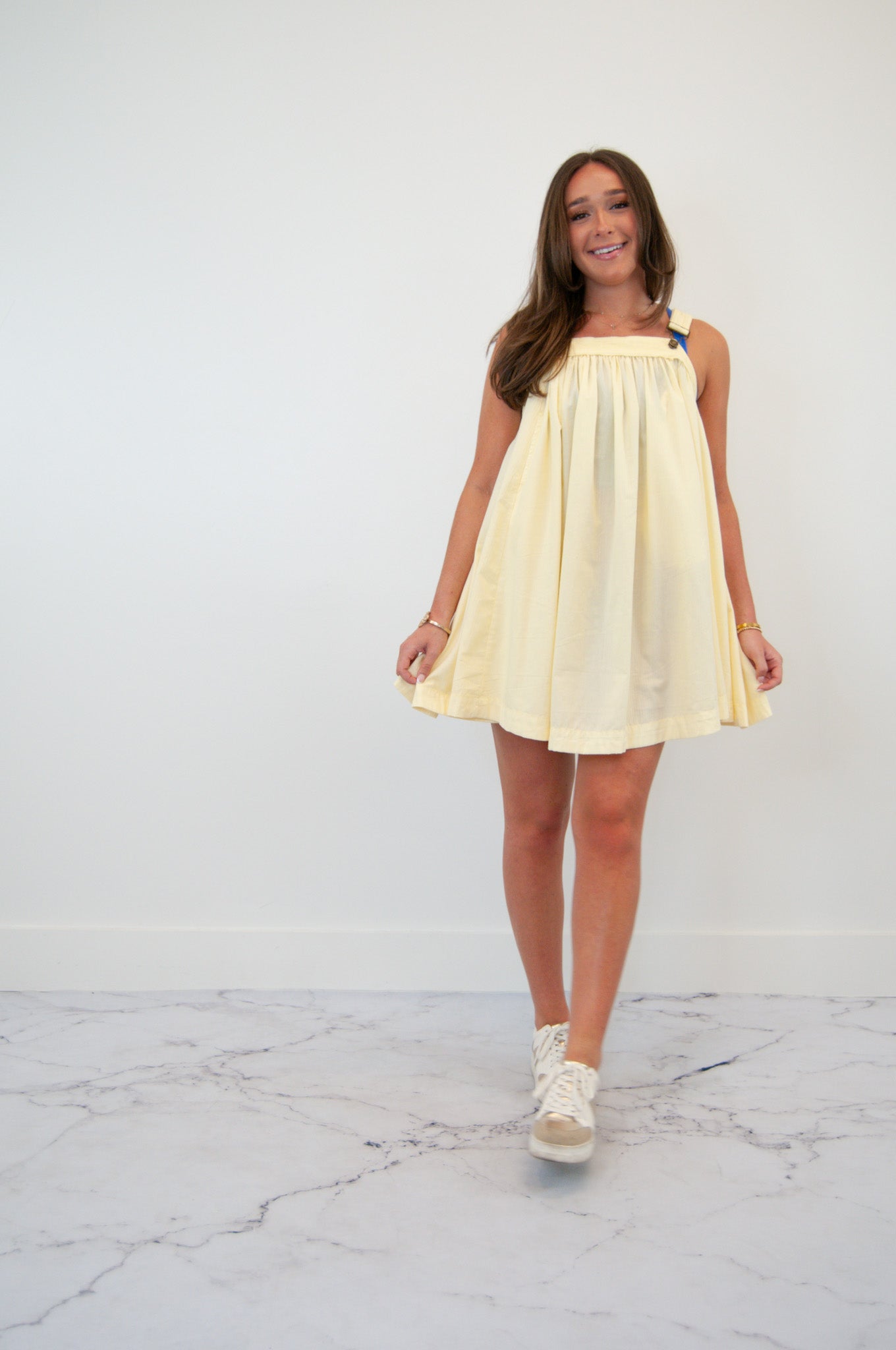 Lucy Overall Mini Dress Vanilla Yellow