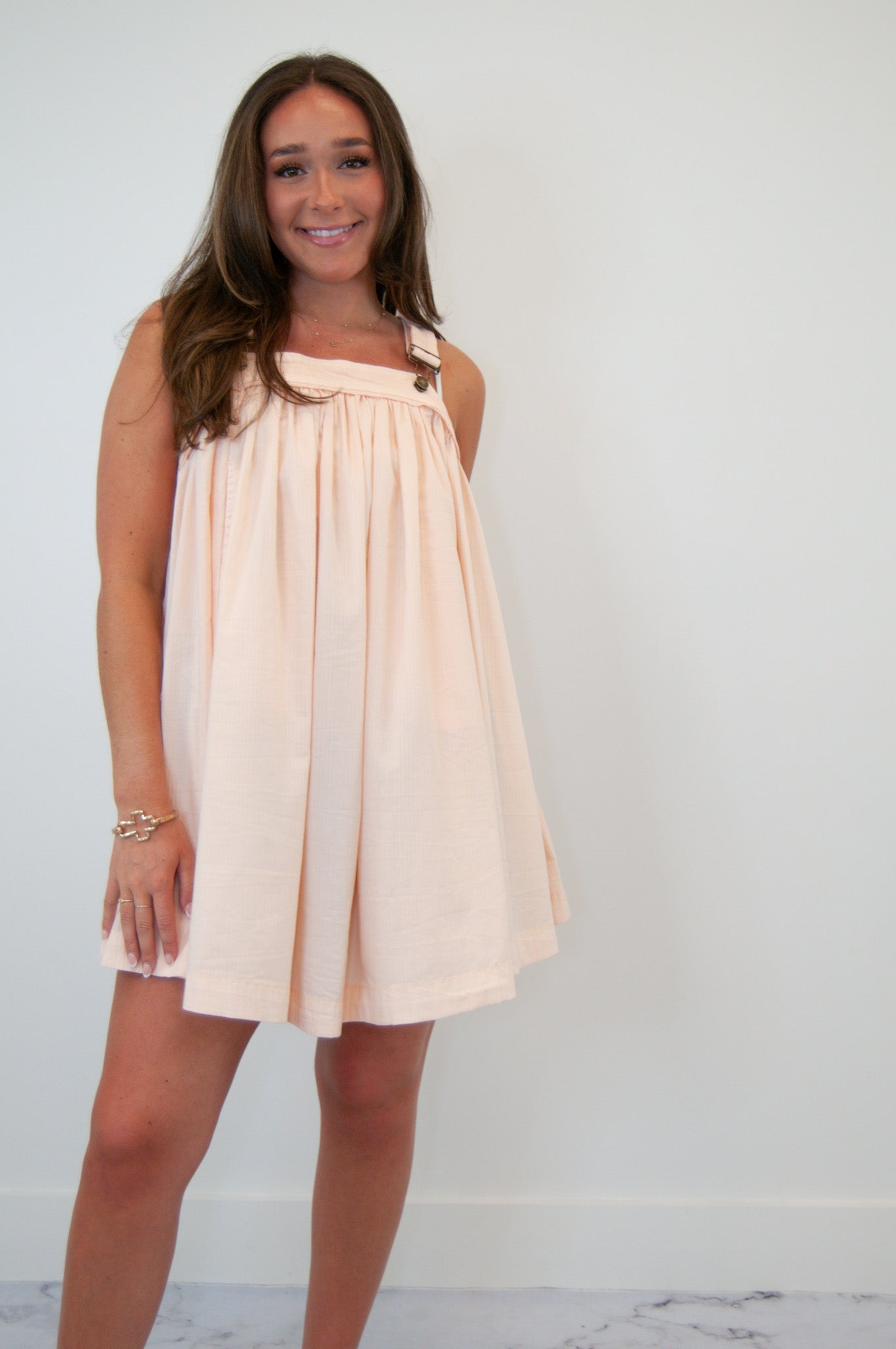 Lucy Overall Mini Dress Salmon Pink