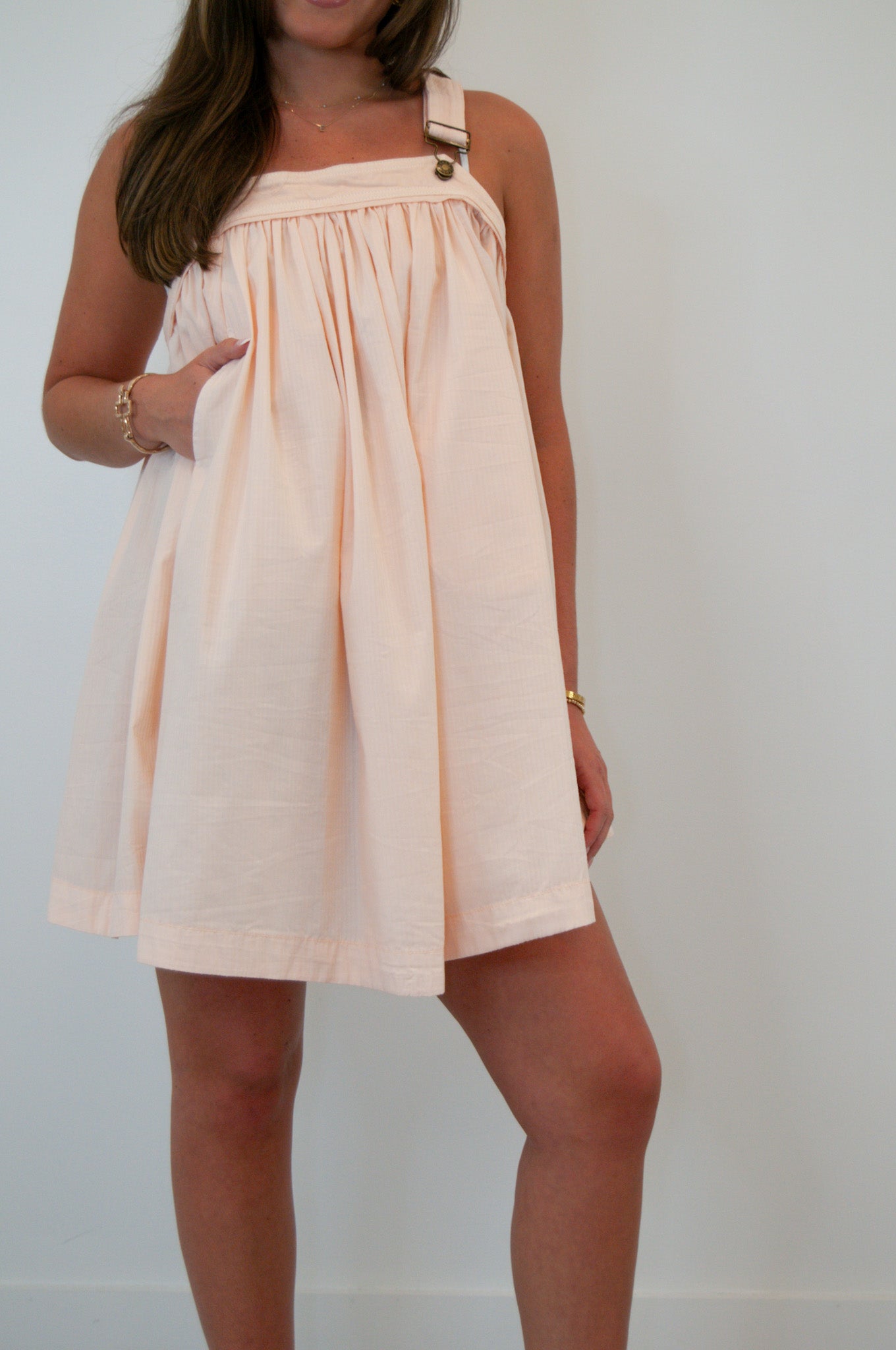 Lucy Overall Mini Dress Salmon Pink