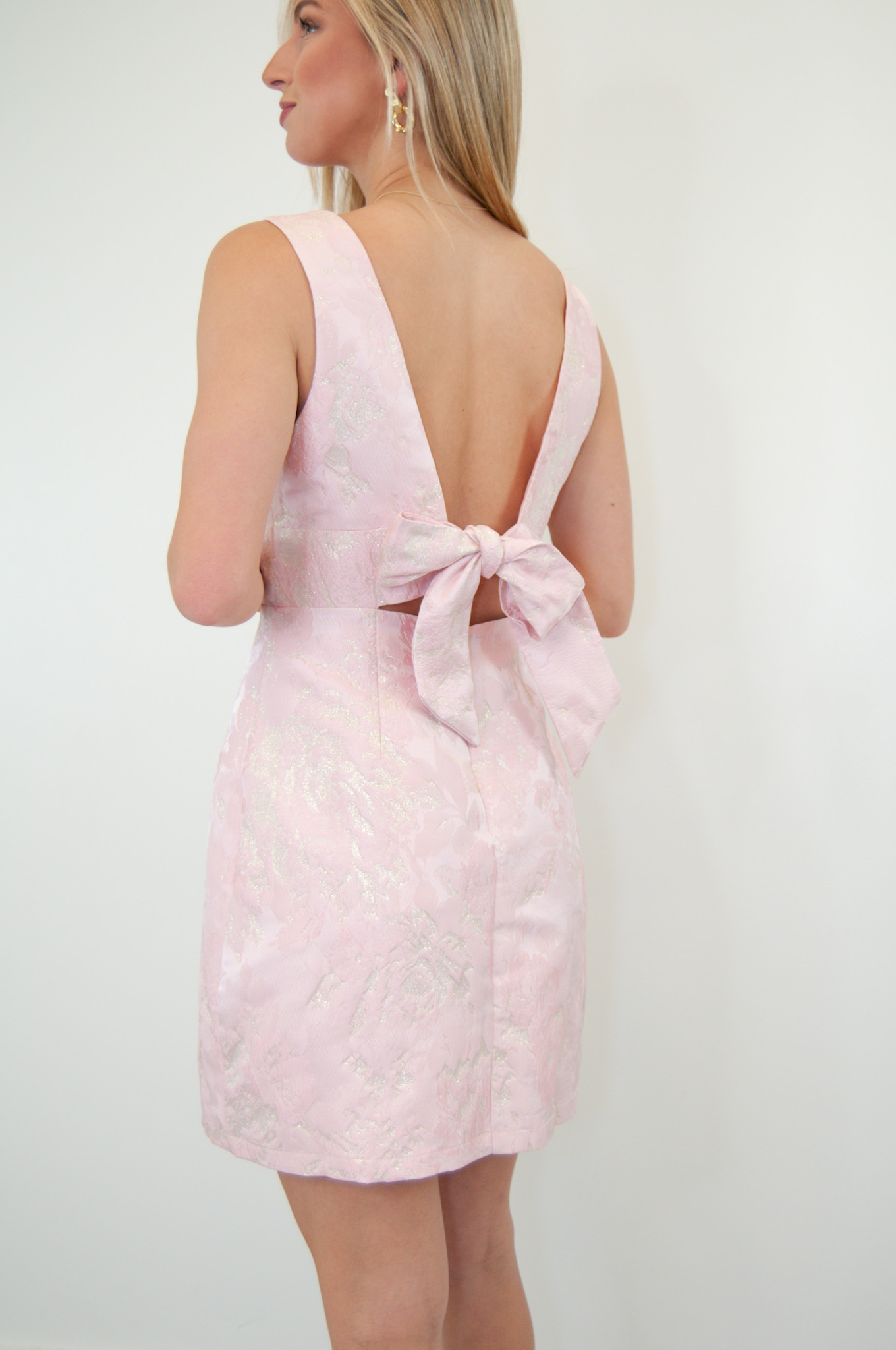Jackie Deep V Jacquard Mini Dress Pink