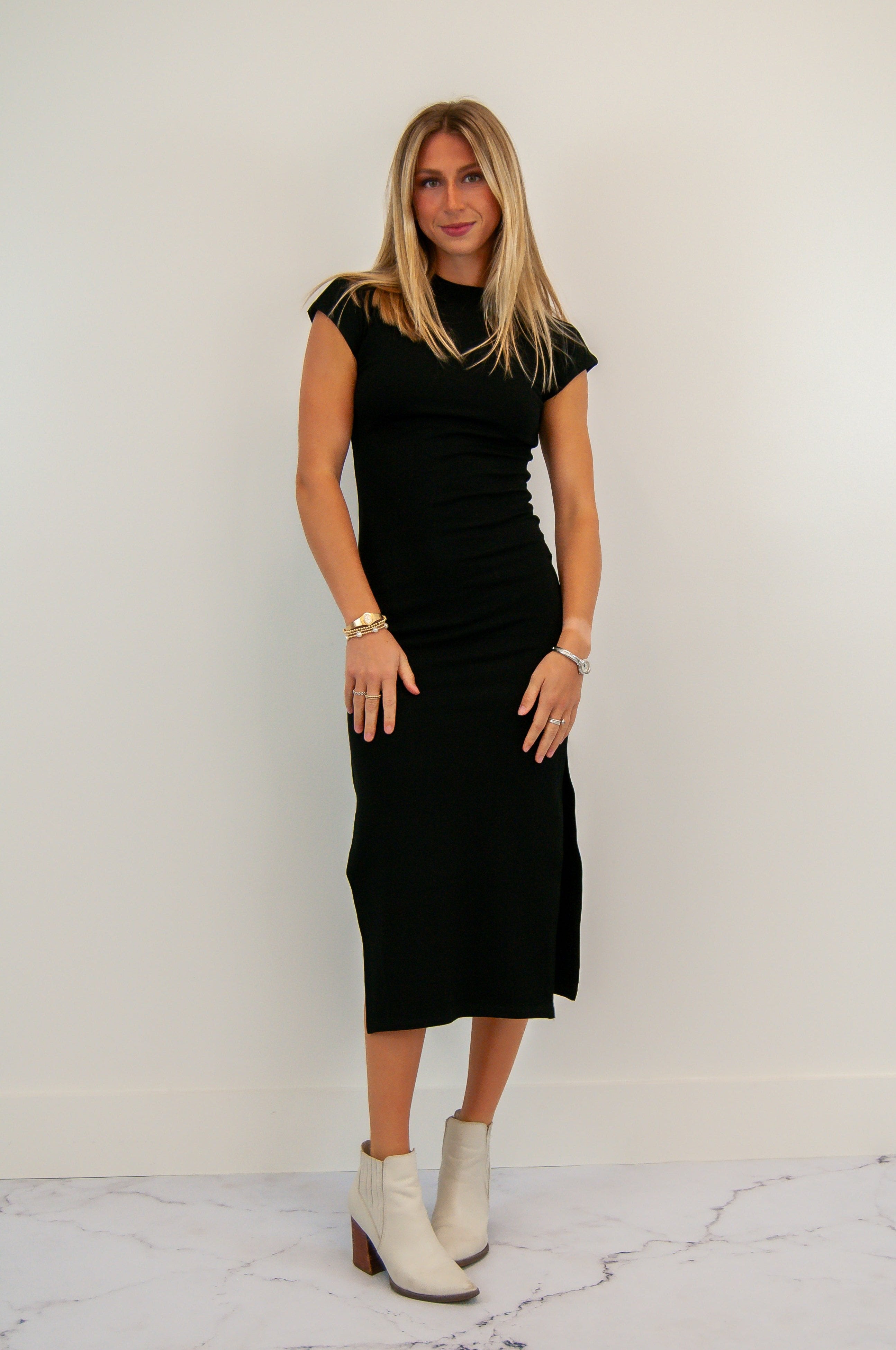 Side Slit Midi Knit Dress Black So Saturday Side Slit Midi Knit Dress Black So Saturday