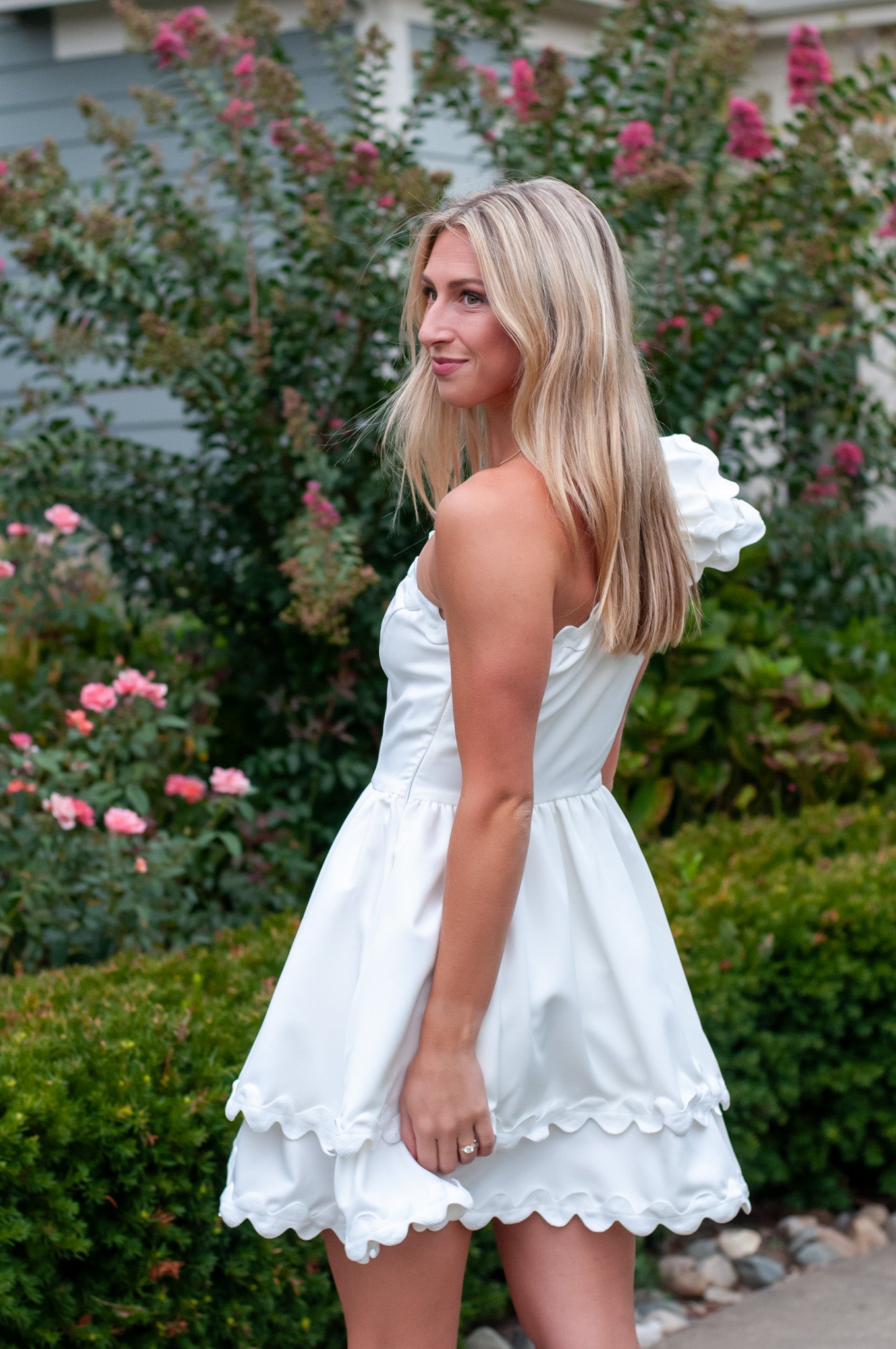 Paris One Shoulder Scallop Dress White