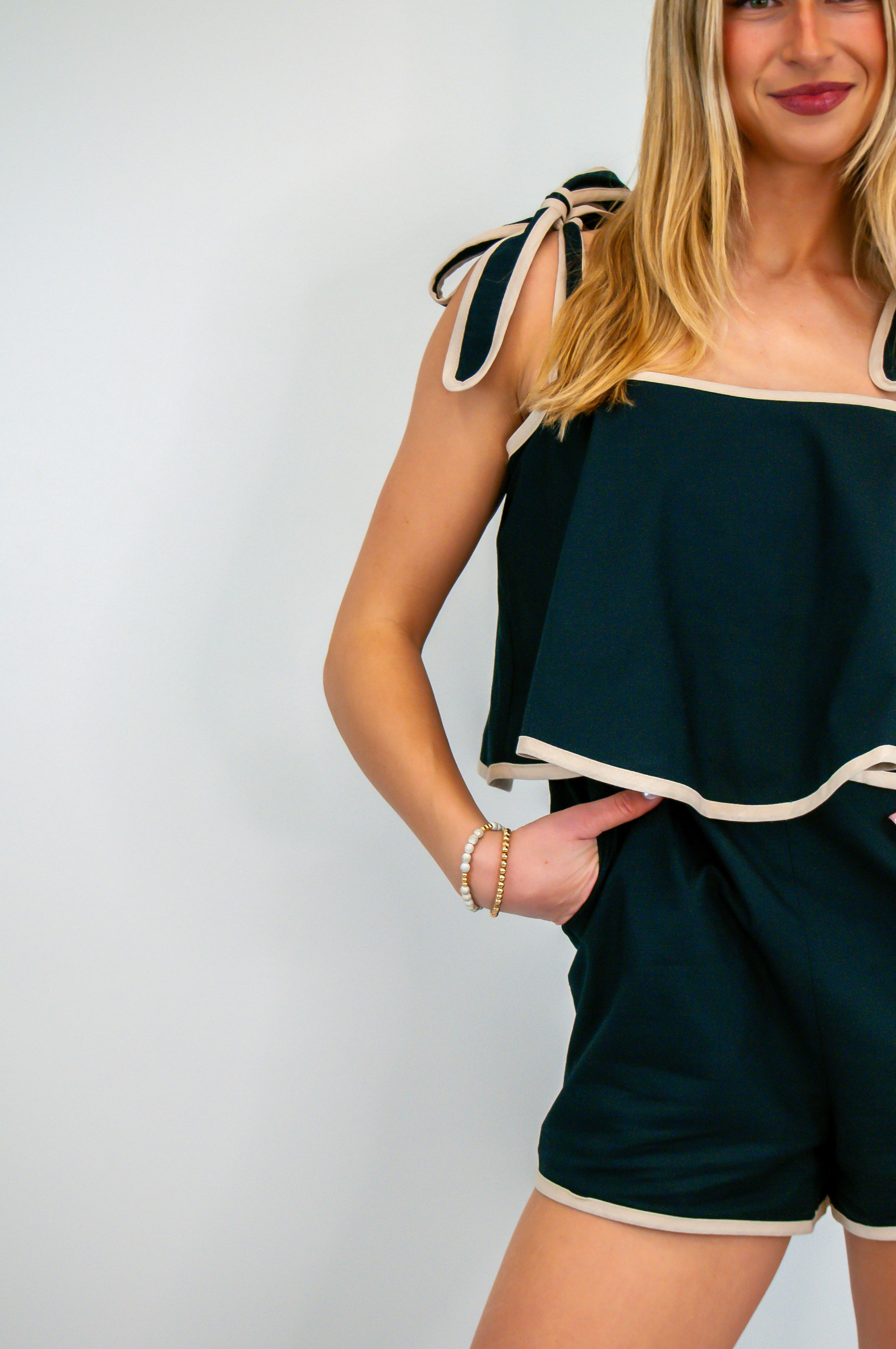 Brooke Layered Shorts Romper Navy