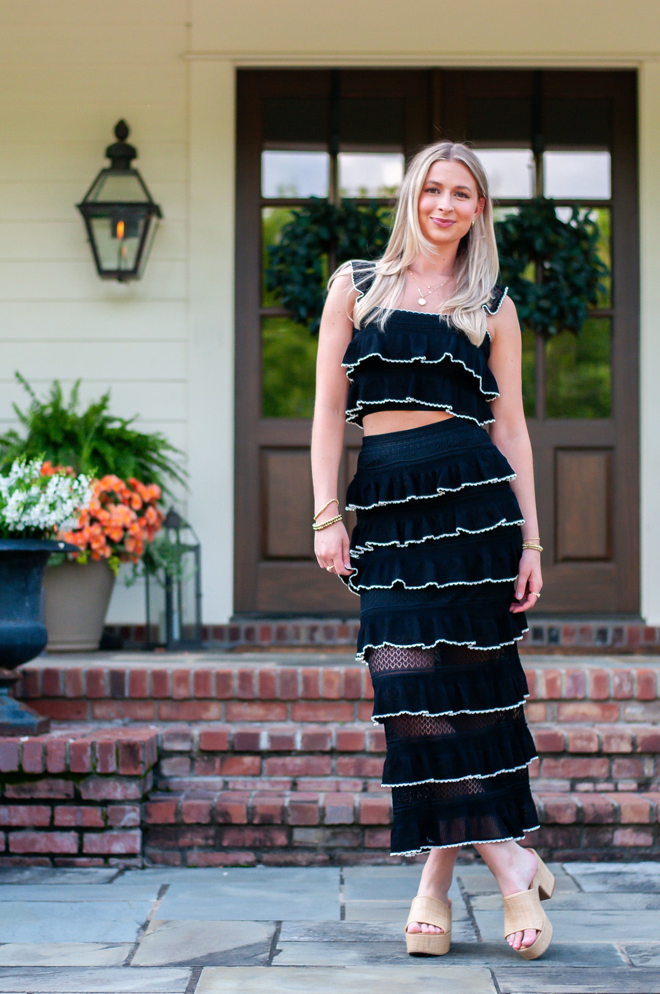 Kate Layered two piece midi skirt set black and white