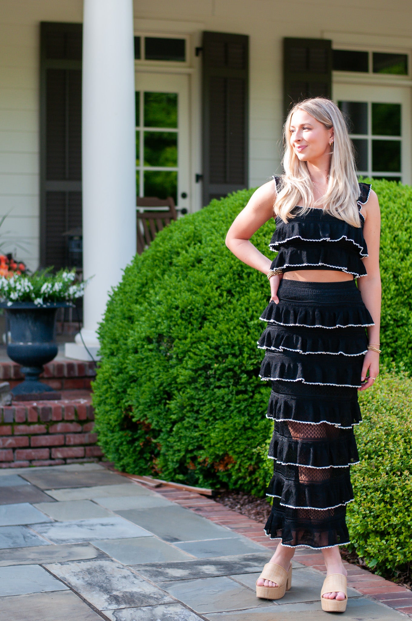 Kate Tiered Ruffle Midi Skirt Set Black