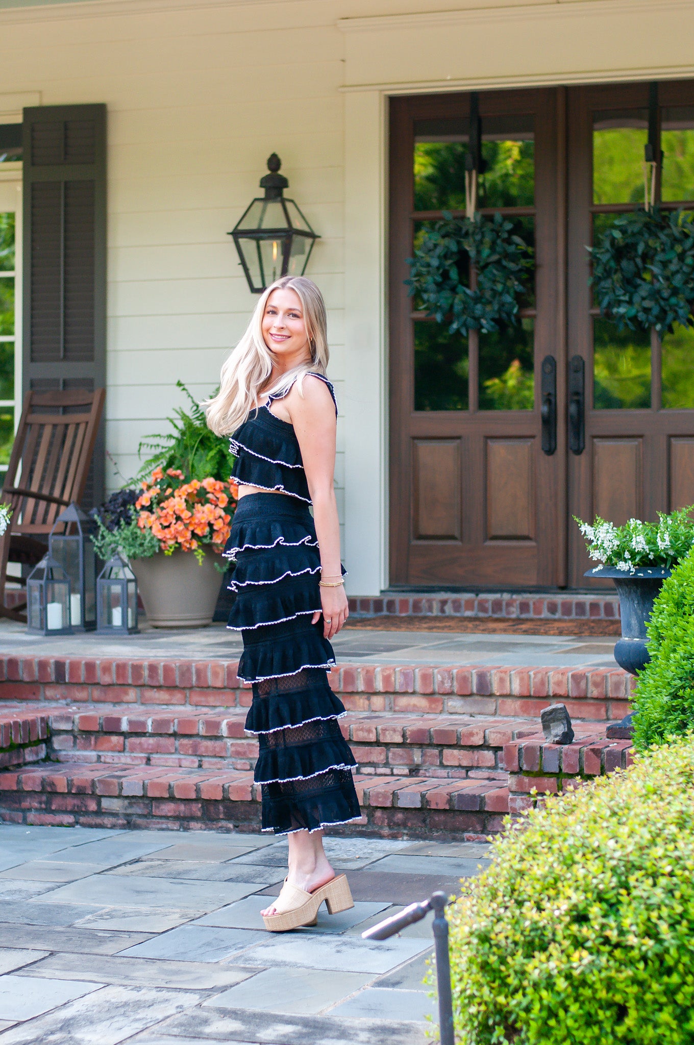 Kate Tiered Ruffle Midi Skirt Set Black
