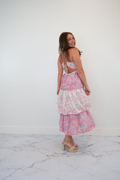 Olivia Vintage Paisley Tiered Midi Dress