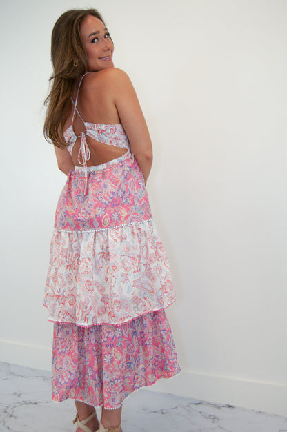 Olivia Vintage Paisley Tiered Midi Dress