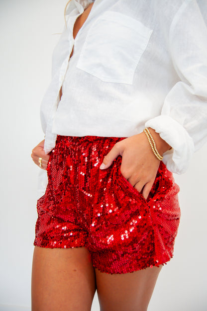 Sequin High Waist Short Red