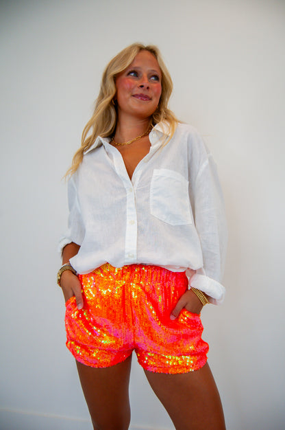 Sequin High Waist Short Orange