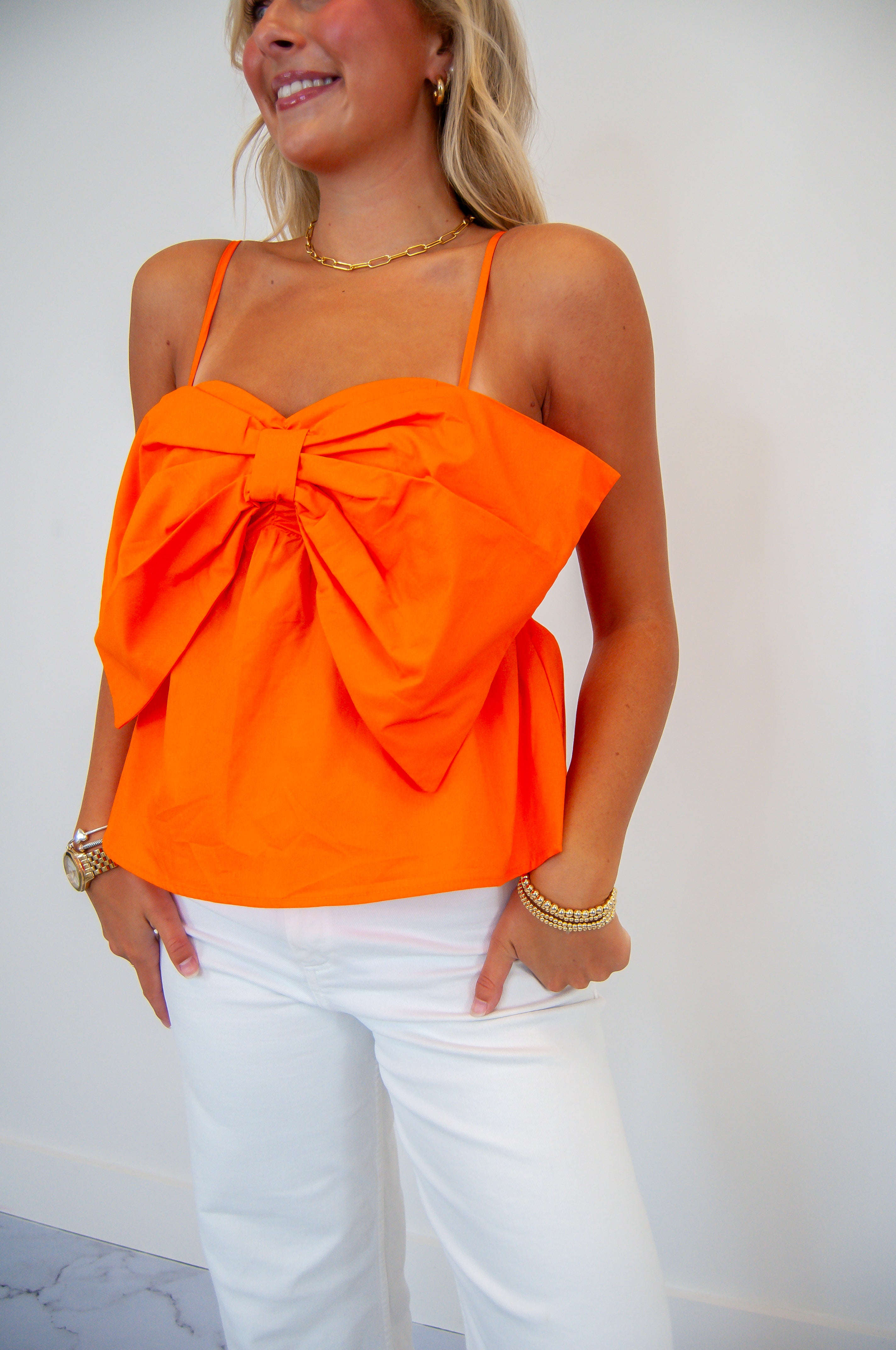 Front Bow Coquette Top Orange