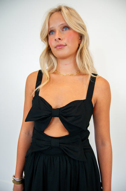 Cut Out Bow Tiered Dress Black