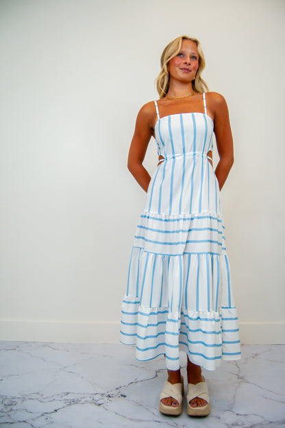 Blue Stripe Backless Sun Dress