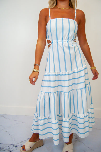 Blue Stripe Backless Sun Dress