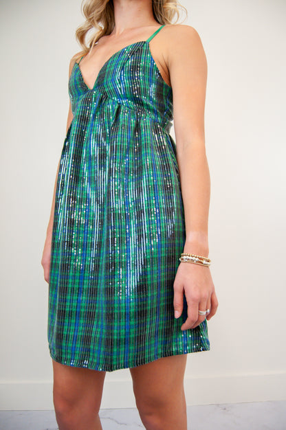 Plaid Sequin Holiday Dress