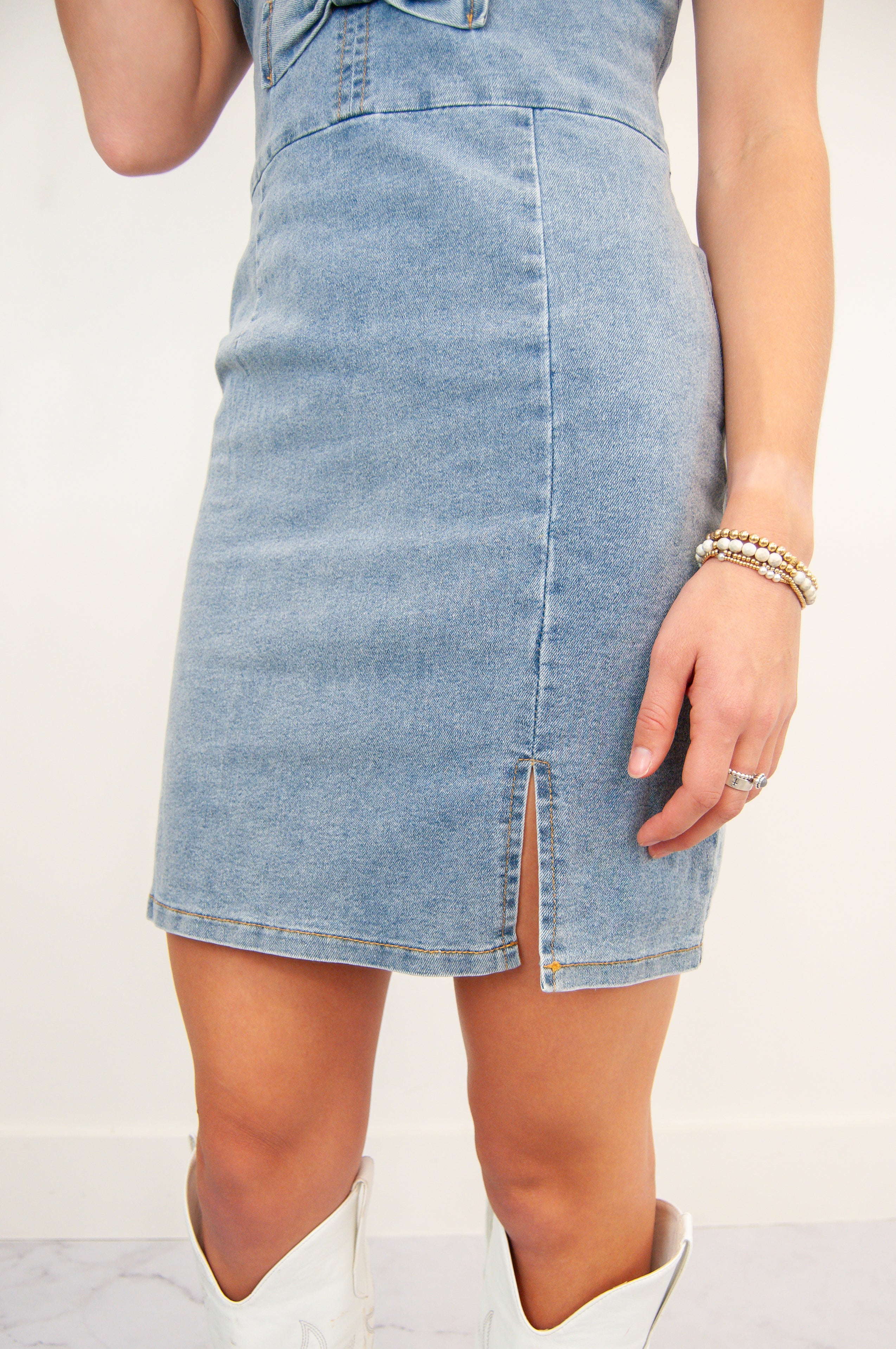 Denim Tube Dress with Bow Detail