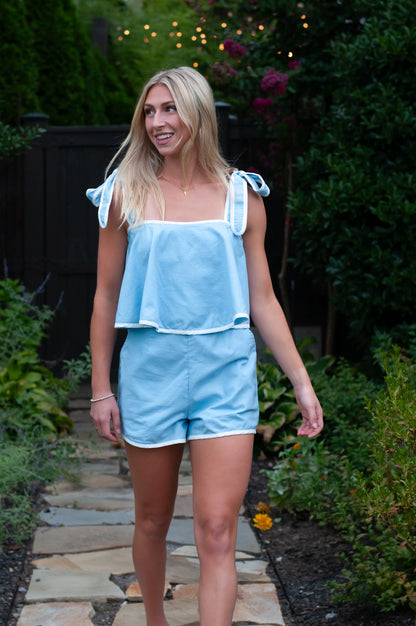 Brooke Layered Shorts Romper Icy Blue