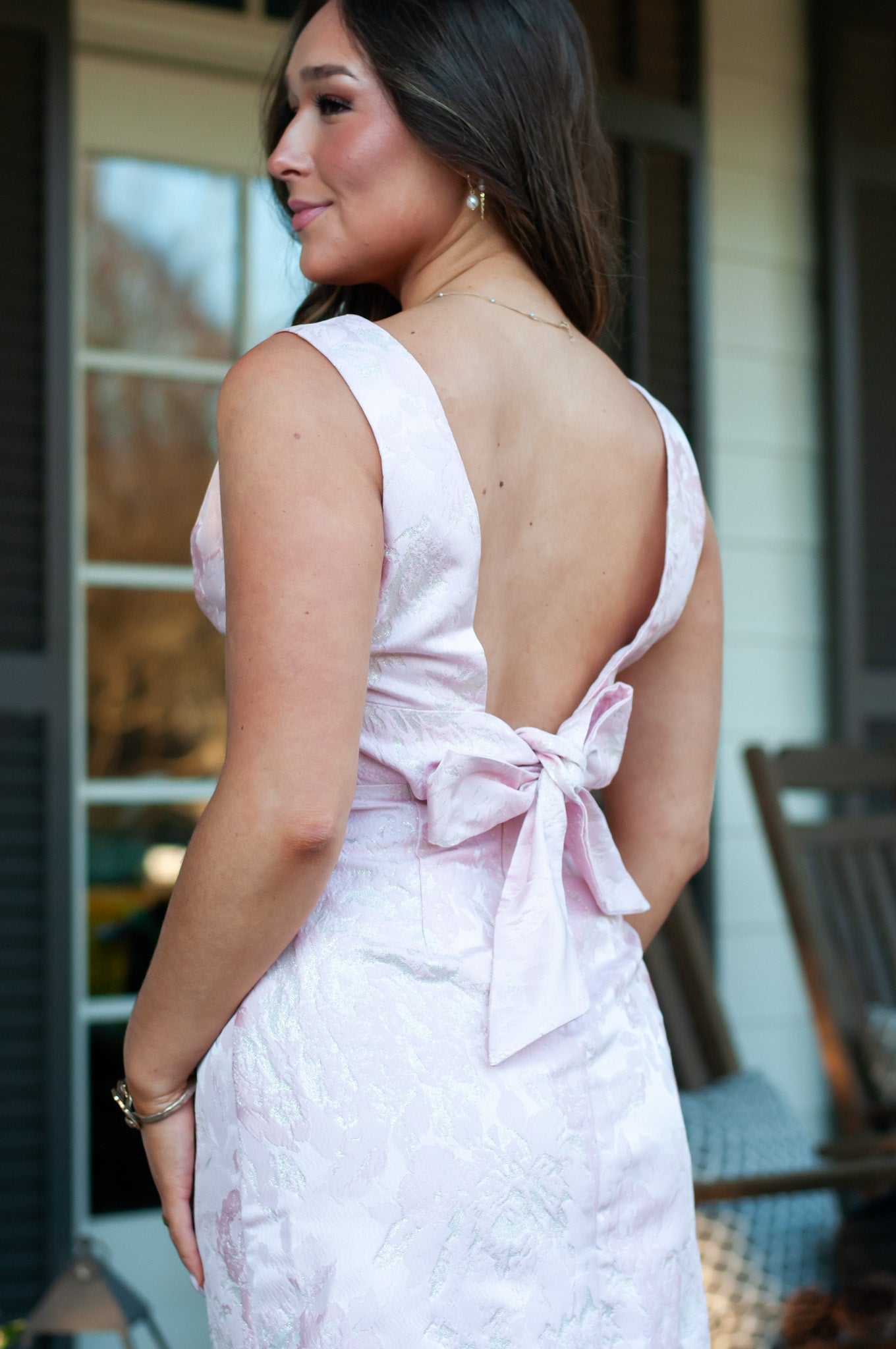Jackie Deep V Jacquard Mini Dress Pink